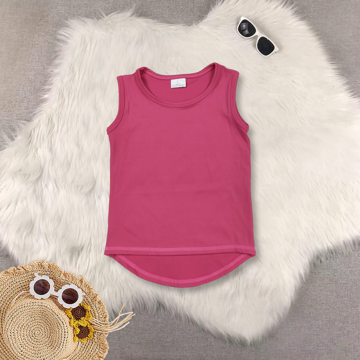 RTS NO MOQ Sibling baby girls clothes yoga Pure rose red sleeveless short skirts sets and Top and skirts