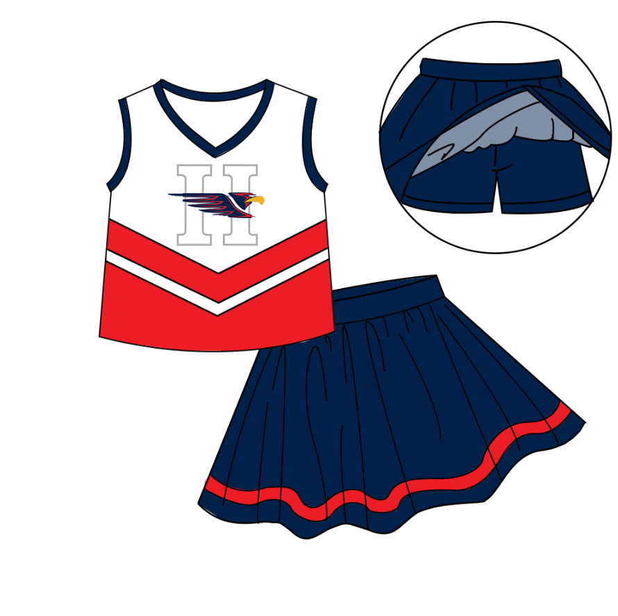 Custom moq 5 mix size milk silk eta 6-8weeks summer teams brick red baby girls clothes team sleeveless skirts shorts sets cheer sets Cute school series school cheer sets