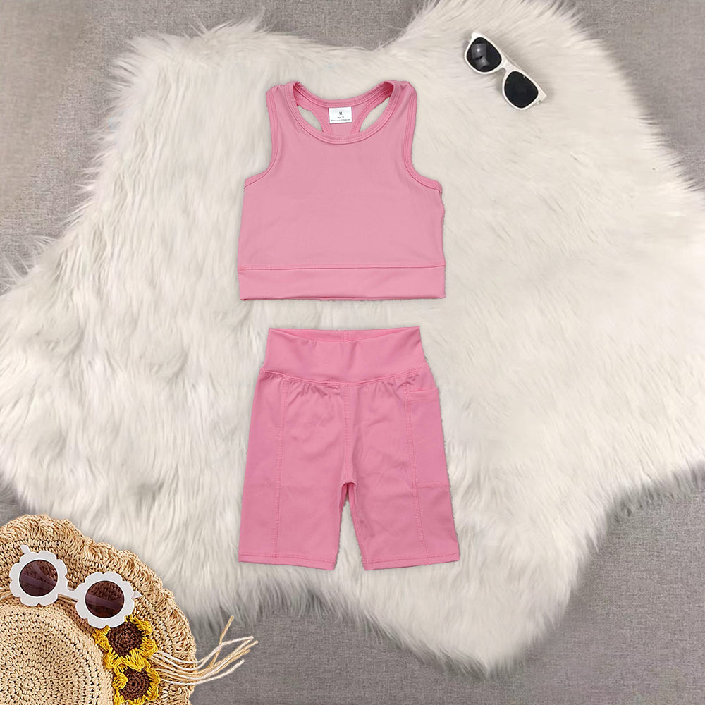 RTS NO MOQ Girls clothes yoga short sleeve Clothes Sets dress