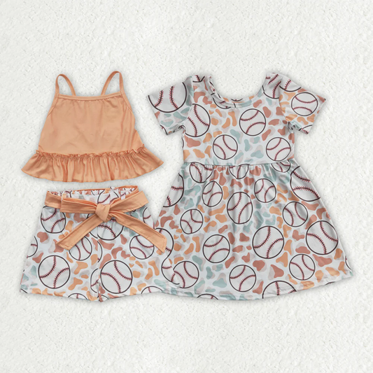 RTS NO MOQ baby Girls Clothes baseball short sleeve shorts Sets and dress