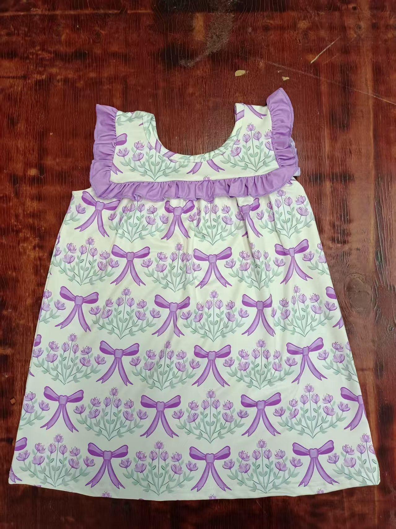 Custom moq 3 eta 6-7weeks baby girl clothes bow floral purple sleeveless dress