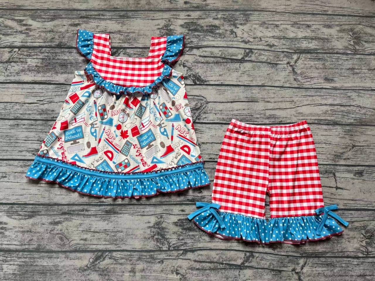 ABC book alarm clock computer polka dot blue lace red grid short-sleeved shorts suit
