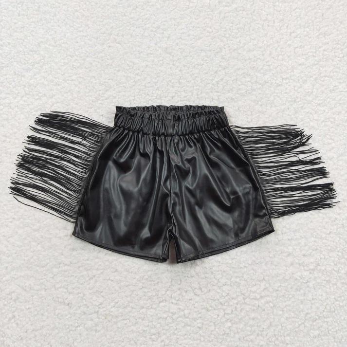 RTS NO MOQ Baby Girls Tassels Fashion Sibling Sister Pleather Shorts