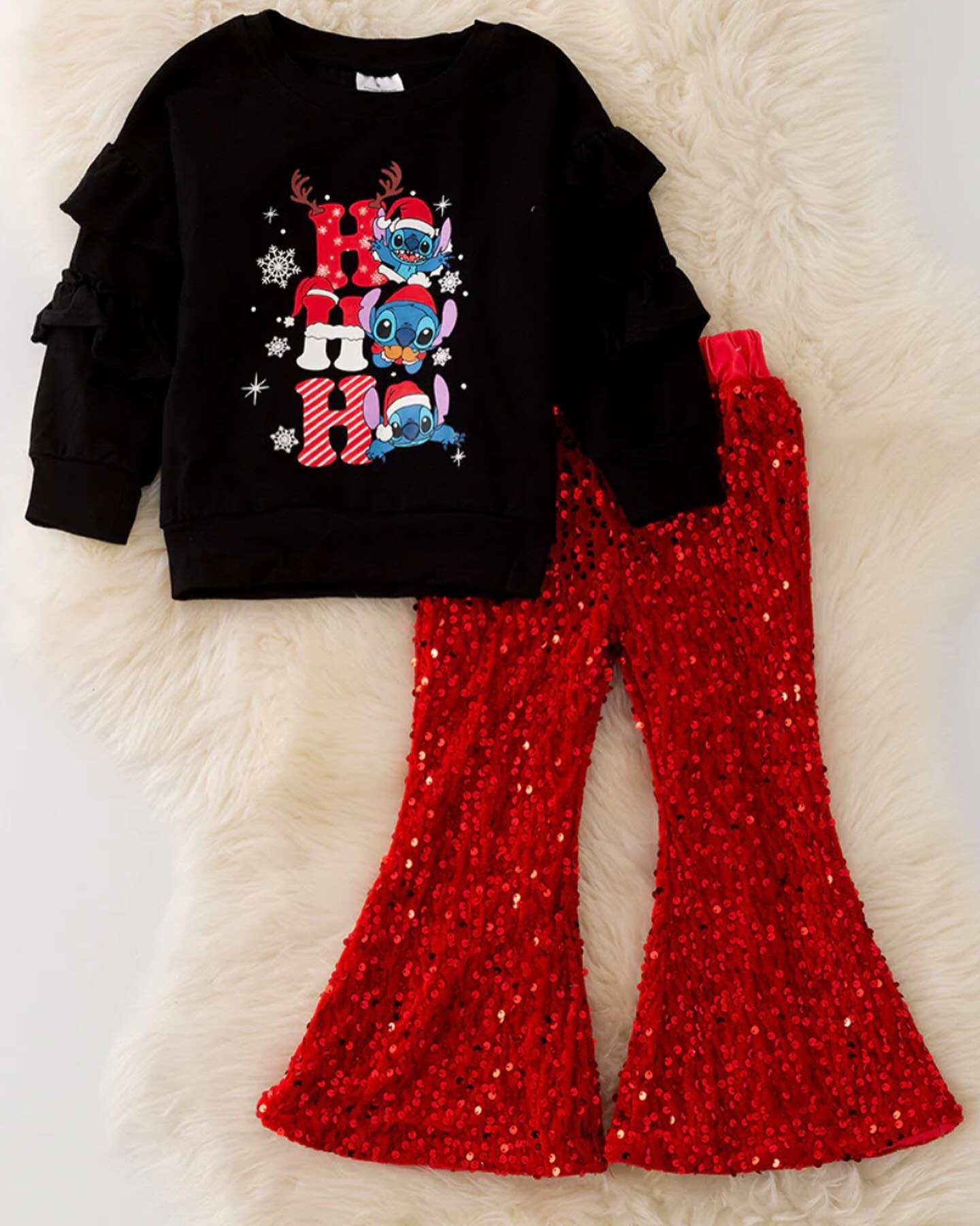 Custom moq 3 eta 6-8 weeks Christmas Black Top Lettering Pants Set