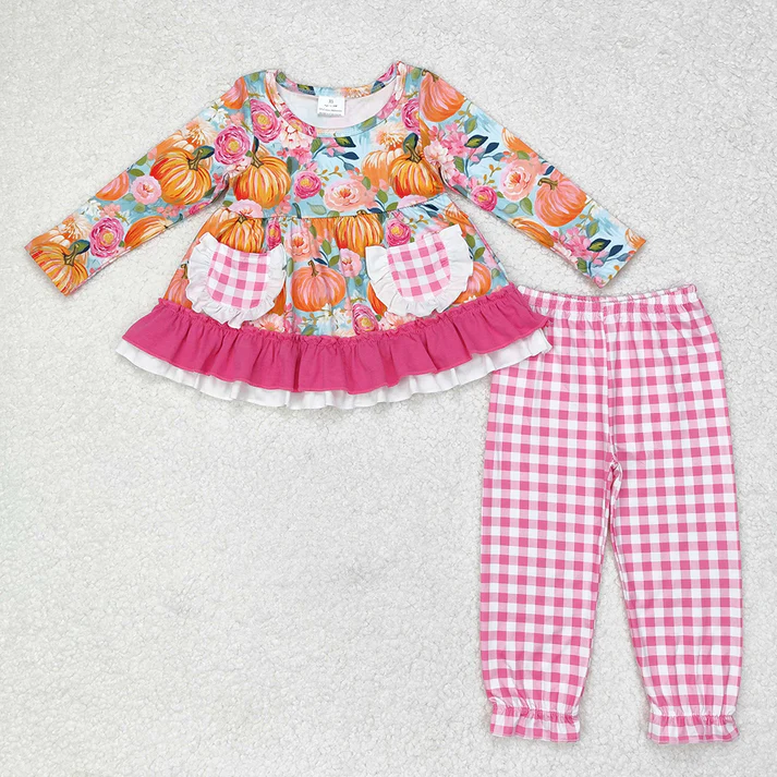 RTS NO MOQ Pumpkin Flowers Sibling Rompers Dresses Clothes Sets halloween sets