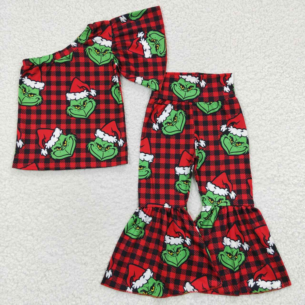GSPO0654 Cute Clothes Christmas red and black plaid sleeve trouser suit