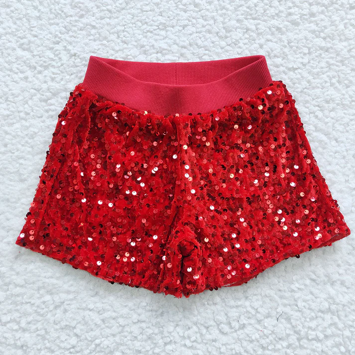 RTS sequin shorts Baby Girls Red Blue Sibling Sister Sequin Summer Shorts