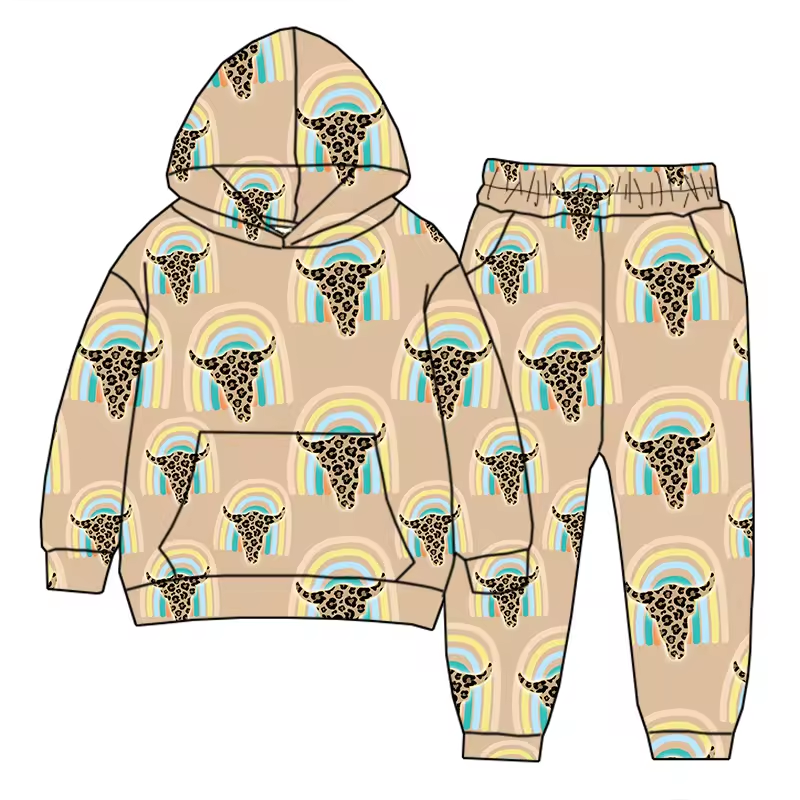 Custom moq 3 eta 6-8weeks Bull head rainbow hat long sleeves and long pants suit