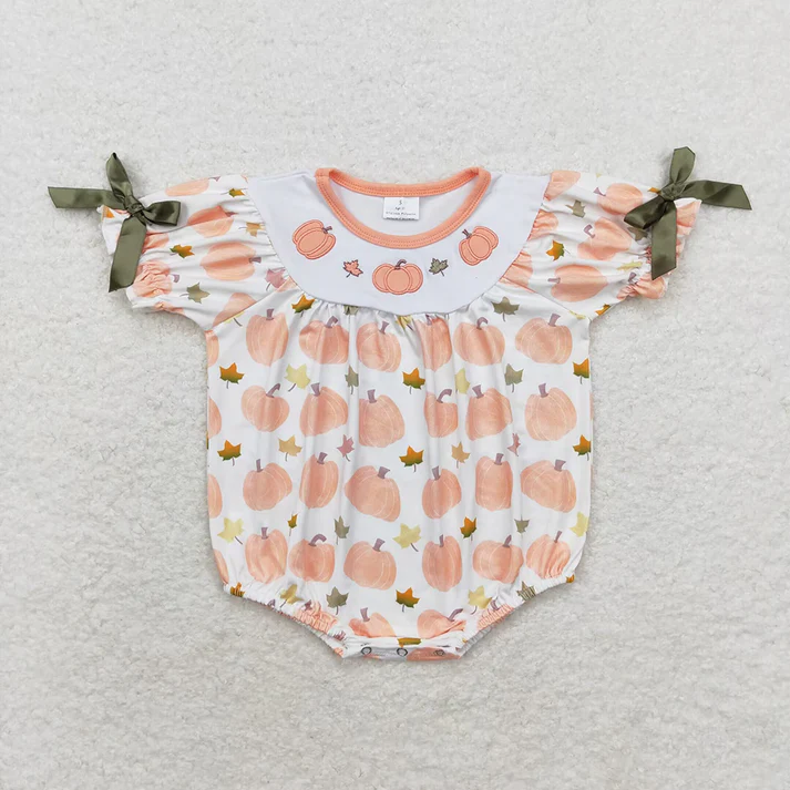 RTS NO MOQ Kids Fall Pumpkins Orange Sibling Rompers Outfits Clothes Sets