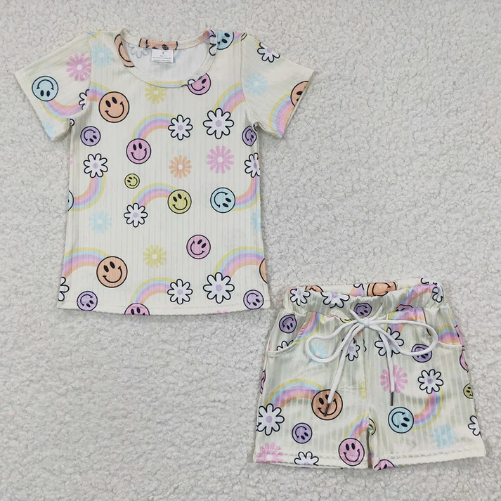 RTS Baby Girls Flowers Short Sleeve Tee Shirts Summer Shorts Pajamas Clothes Sets