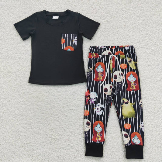 BSPO0105 Halloween Black Skull Short Sleeve Witch Magician Black