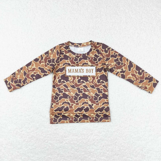 BT0476 Brown camouflage long-sleeved top with embroidered mama's boy letters