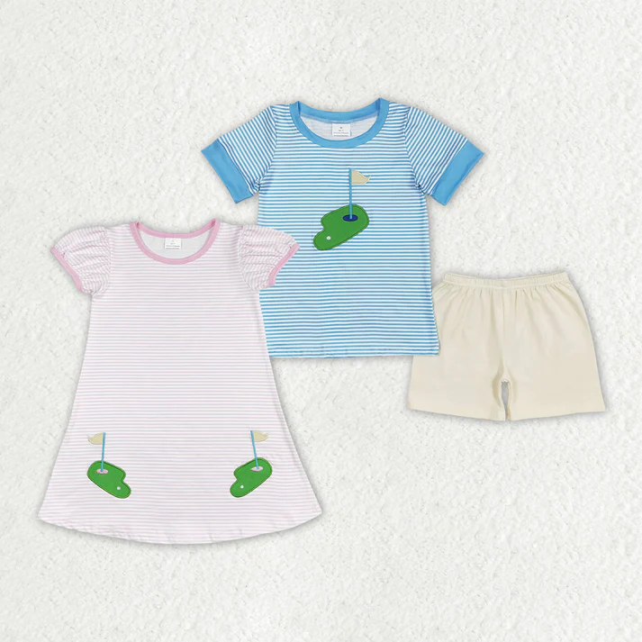 RTS Baby Girls Golf Summer Sibling Boys Sets Dresses embroidery