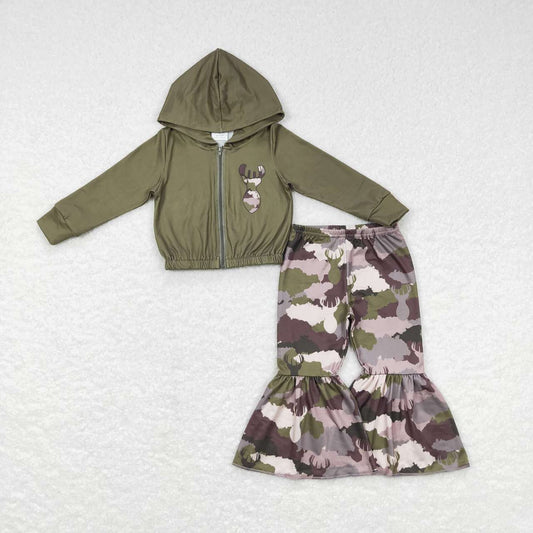 RTS NO MOQ GT0335+P0310 elk camouflage trouser Elk gray green zippered hooded long-sleeved top-GLP0841