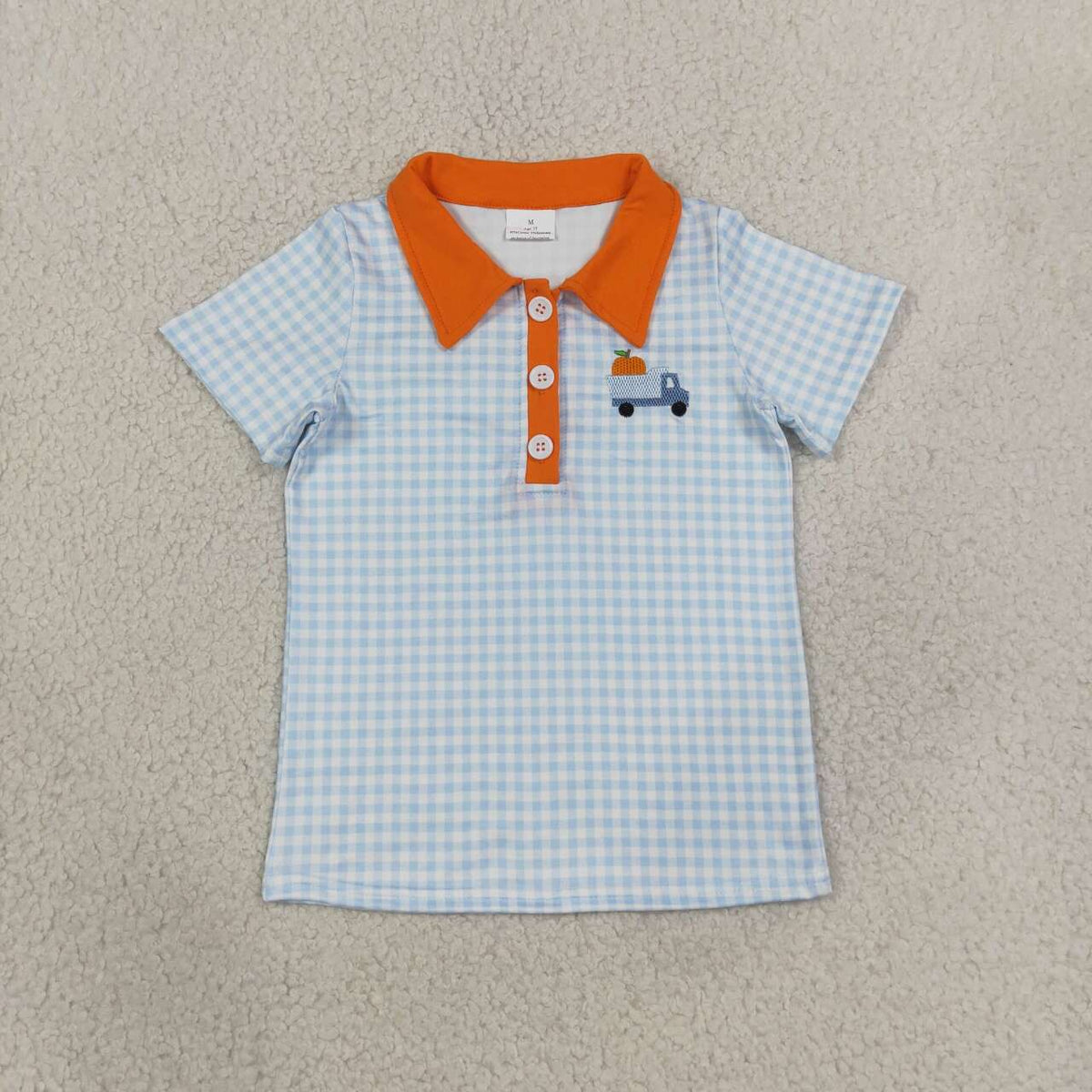 NEW RTS NO MOQ milk silk BT1890 Polos For Kids Boys Blue Checked Pumpkin Truck Button Polo Shirts Top