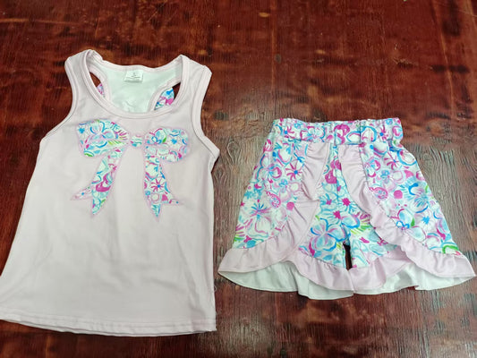 Custom moq 3 eta 6-7weeks baby girls clothes floral sleeveless shorts sets