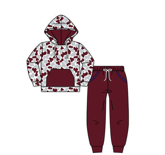 Custom moq 5 mix size milk silk summer team baby boy clothes camouflage hooded long sleeve pants sets-25.8.6