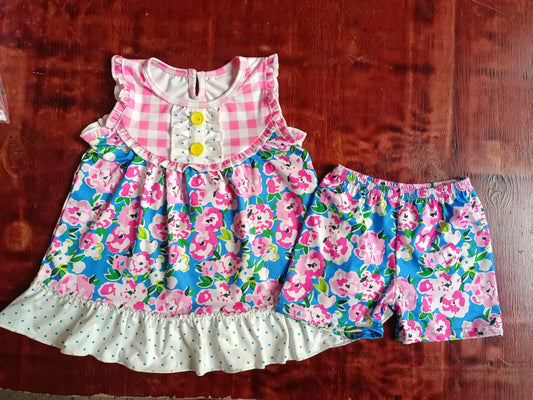 Custom moq 3 eta 6-7weeks baby girls clothes floral sleeveless shorts sets