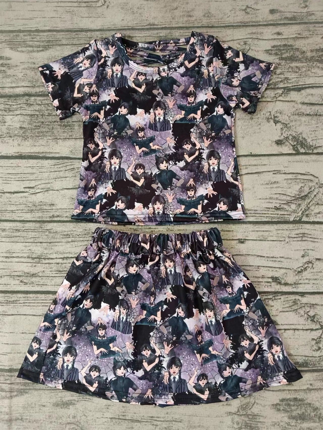 Custom MOQ 5 girls short sleeve skirt suit Wednesday