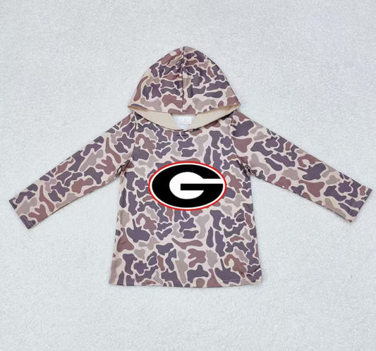 Custom moq 5 mix size milk silk summer team baby girls and boys clothes camouflage hooded long sleeve top-25.10.22