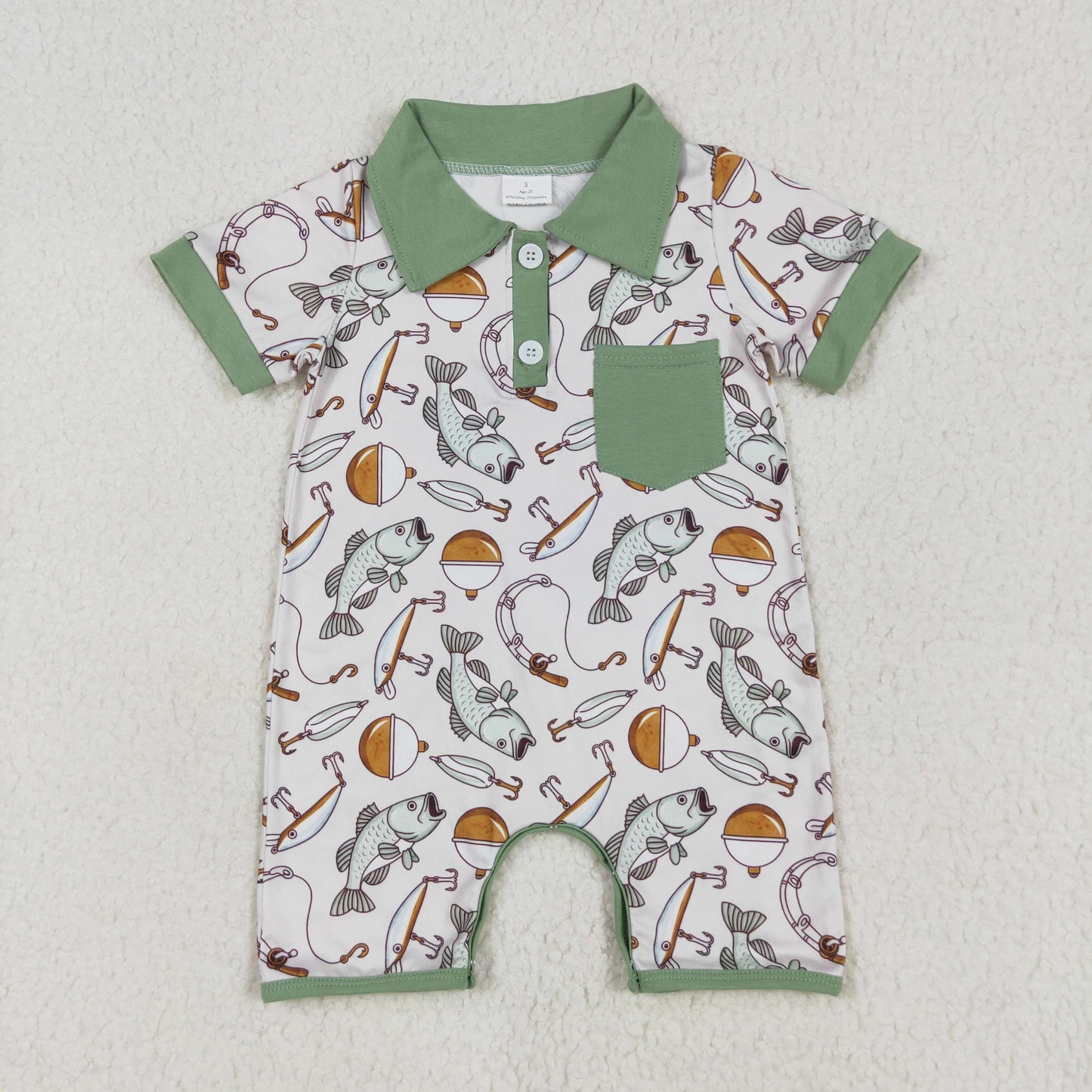 RTS NO MOQ ETA 5/7days arrived SR2472 Fishing green pocket short-sleeved jumpsuit