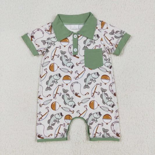 RTS NO MOQ ETA 5/7days arrived SR2472 Fishing green pocket short-sleeved jumpsuit