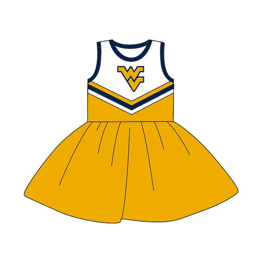 Custom moq 5 each style eta 6-7weeks baby girl clothes team yellow sleeveless dress-25.8.21