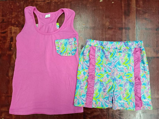 Custom moq 3 eta 6-7weeks baby girls clothes floral sleeveless shorts sets
