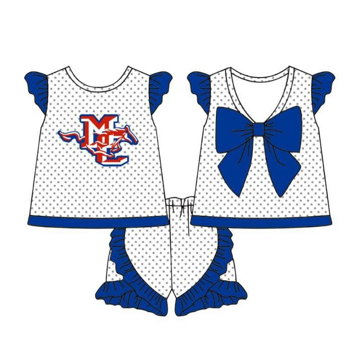 Custom moq 5 mix size milk silk eta 6-8weeks summer teams red baby girls clothes soprt teams girls blue and red clothing