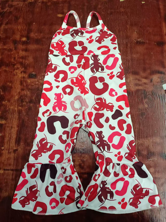 Custom moq 3 eta 6-7weeks baby girls clothes lobster suspender jumpsuit