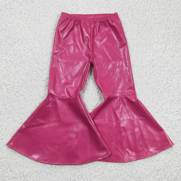RTS NO MOQ Solid color leather flared pants