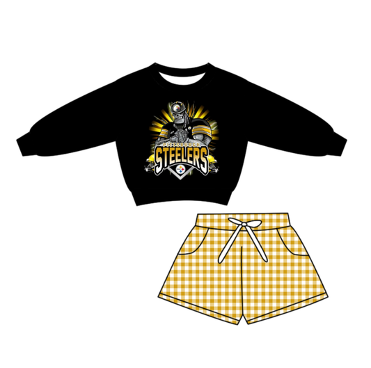 Custom moq 5 mix size milk silk summer teams baby boys clothes black long sleeve shorts sets-25.10.28