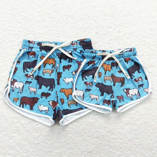 RTS NO MOQ Adults women and Baby Girls Alpine Yak Lake Blue Yoga Shorts