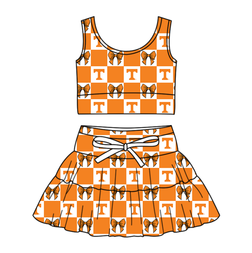Custom moq 5 mix size Orange and white checkered suit