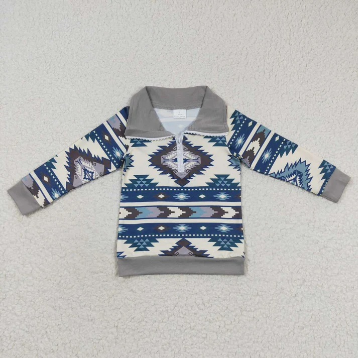 RTS NO MOQ Sibling Baby kid clothes geometric pullover long sleeve tops