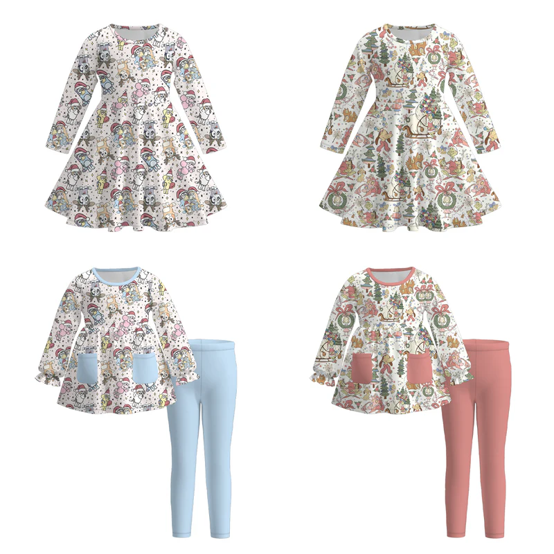 Custom moq 5 each style eta 6-7weeks baby girl clothes summer long sleeve pants sets 1 and sets 2 and dress 2-25.7.14