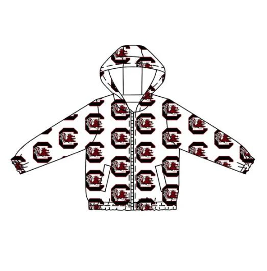 Custom moq 5 mix size milk silk baby girls clothes team brick red hooded long sleeve jacket-25.7.25