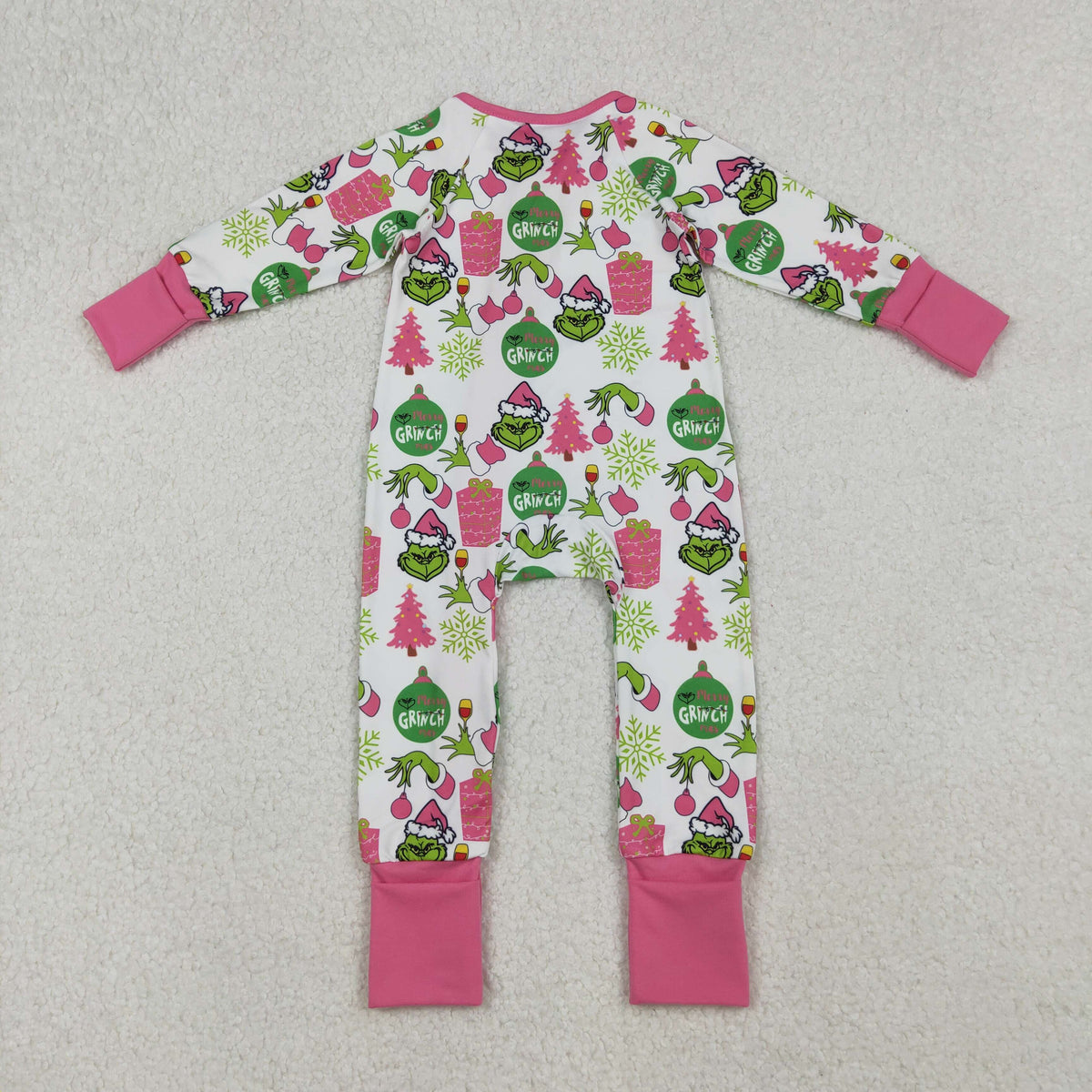 RTS NO MOQ（In Stock) LR2588  Christmas Tree Gift Rose Red Long-Sleeved Bodysuit with White Zipper