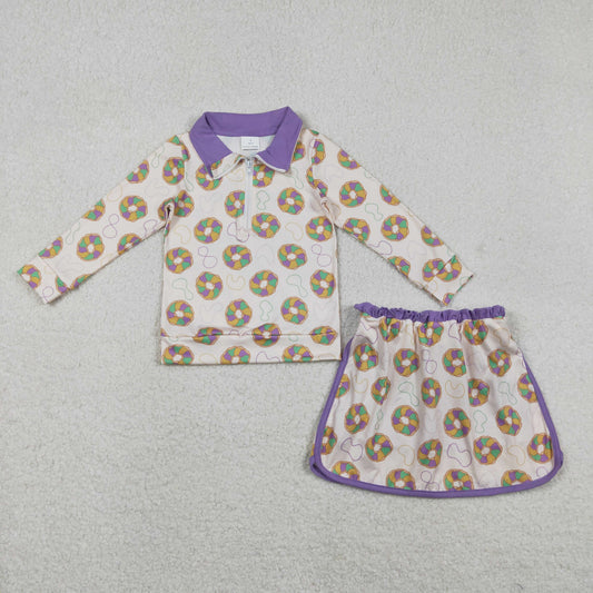 RTS NO MOQ（In Stock) Carnival Necklace Donut Zipper Long-Sleeved Skirt Set