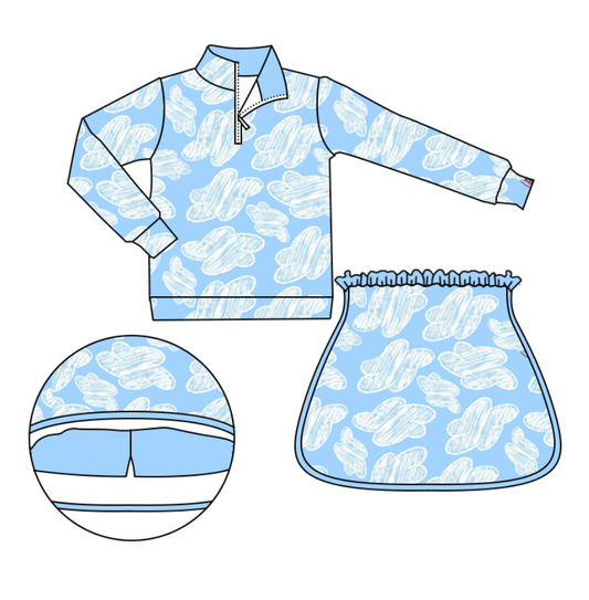 Custom moq 5 mix size milk silk baby girl clothes blue long sleeve skirts sets