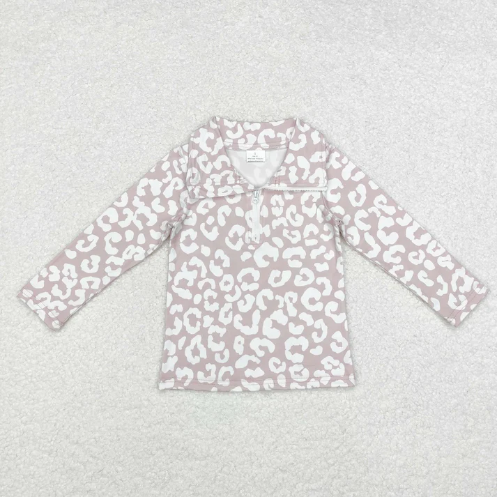 RTS NO MOQ Sibling baby girl clothes leopard floral zipper long-sleeved tops