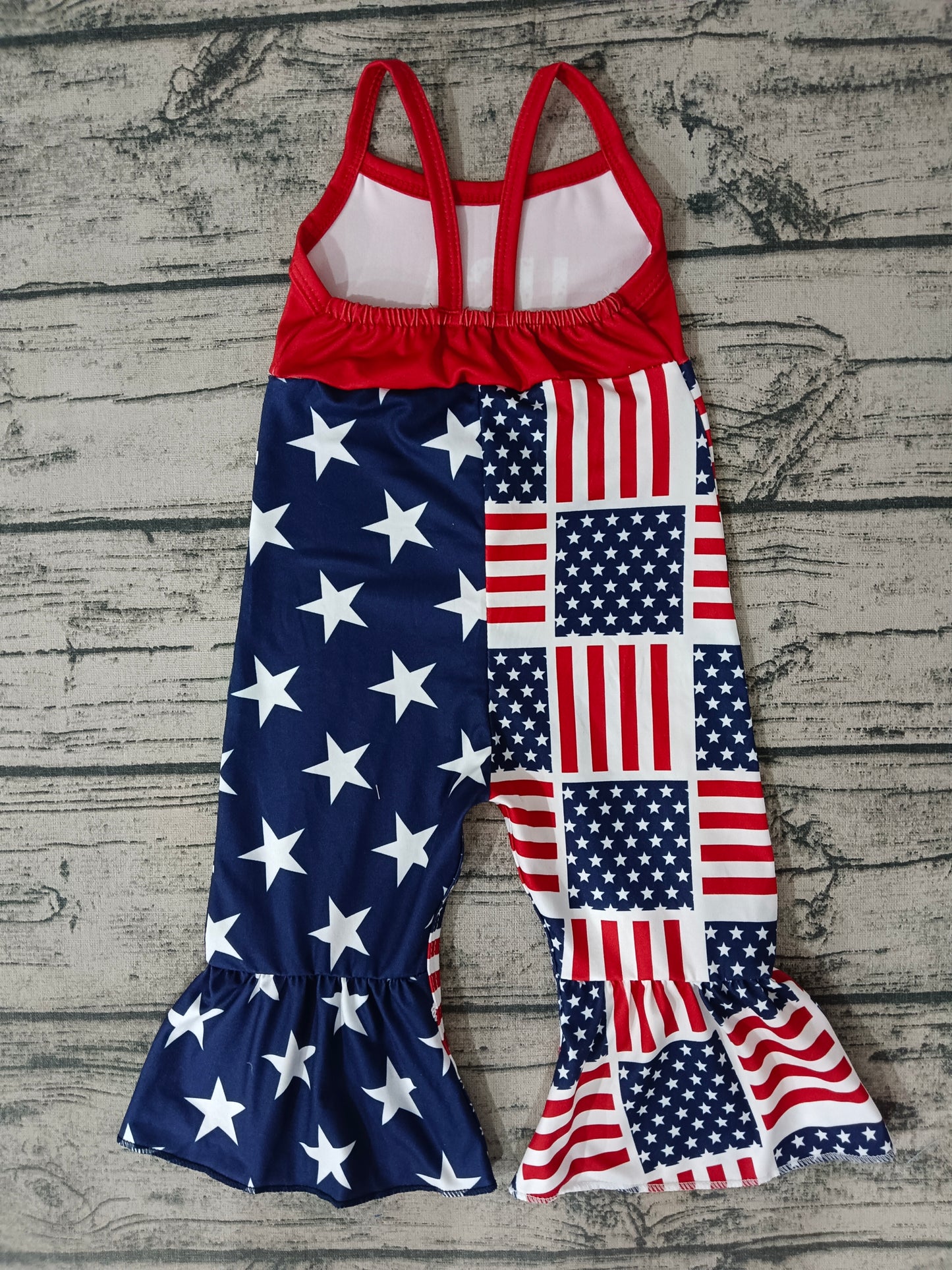 Custom MOQ 5 girls jumpsuit July 4th