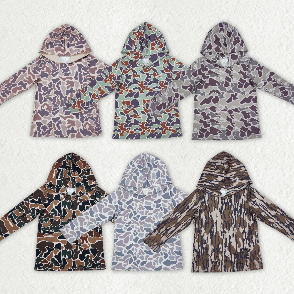 RTS NO MOQ baby girl clothes camouflage hooded long sleeved tops