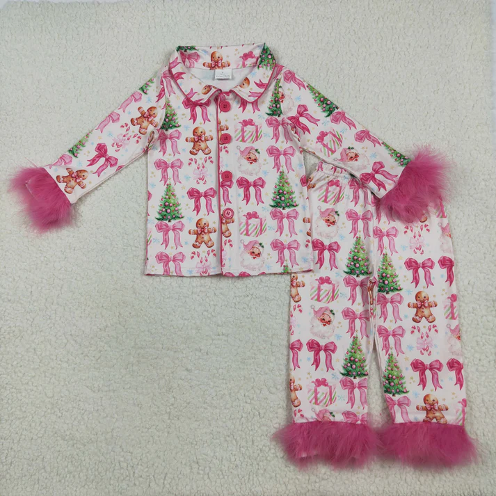 RTS NO MOQ Sibling baby girl clothes Christmas bow Plush long sleeve pants Sets
