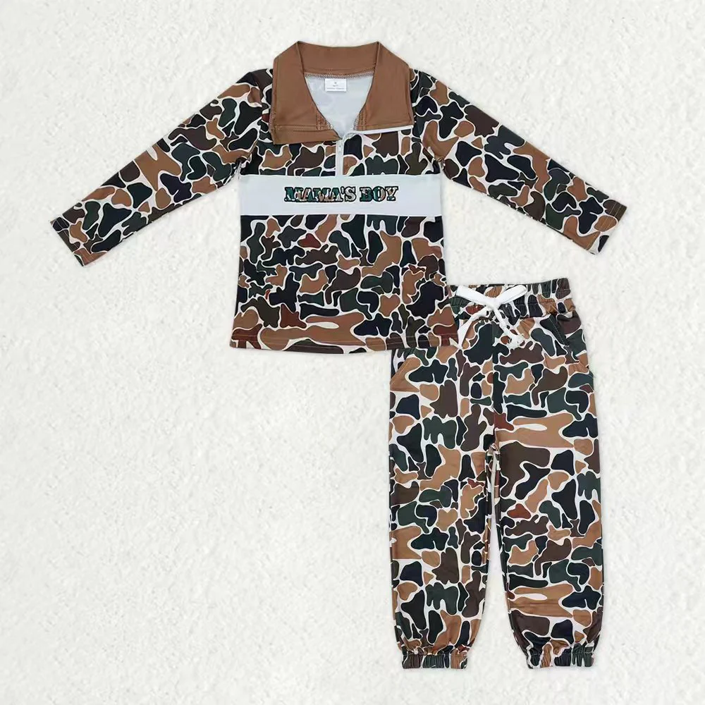 RTS NO MOQ（In Stock) baby boys clothes MAMA camouflage long Sleeve pants sets