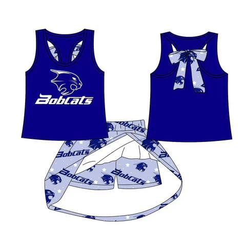 Custom moq 5 each style eta 6-7weeks baby girl clothes team blue short sleeve skirt sets-25.8.25