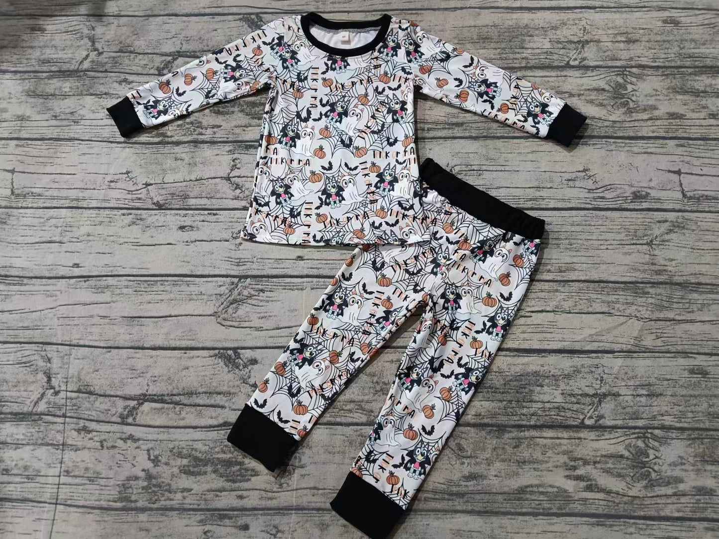 Custom moq 3 eta 6-7weeks Halloween Spider Web-Bat Puppy Black and White Pants Suit