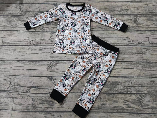 Custom moq 3 eta 6-7weeks Halloween Spider Web-Bat Puppy Black and White Pants Suit