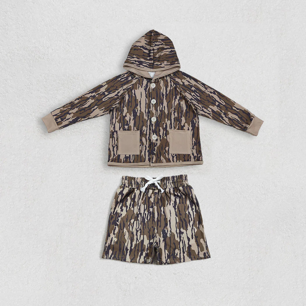 RTS Sibling baby boys clothes camouflage hooded long Sleeve Shorts sets