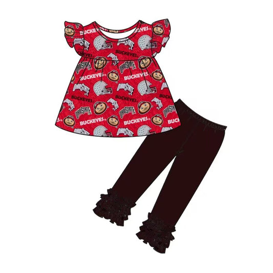 custom moq 3 eta 6-7weeks baby girls clothes team dark red Short sleeve + trousers suit